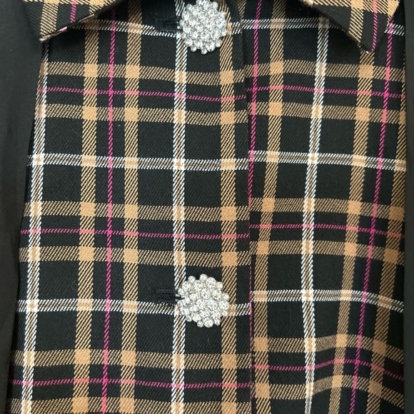 Cece Plaid Tie Neck Blazer Jacket with Rhinestone Button-Up Size XL - Picture 9 of 14
